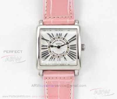 Swiss Replica Franck Muller Master Square Silver Roman Dial Pink Leather 36 MM Automatic Watch